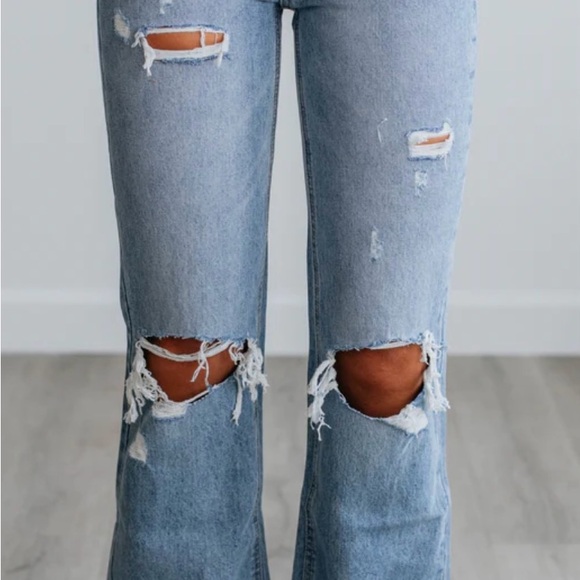 Flying Monkey Light Blue Distressed Flare Jeans - Picture 2 of 7